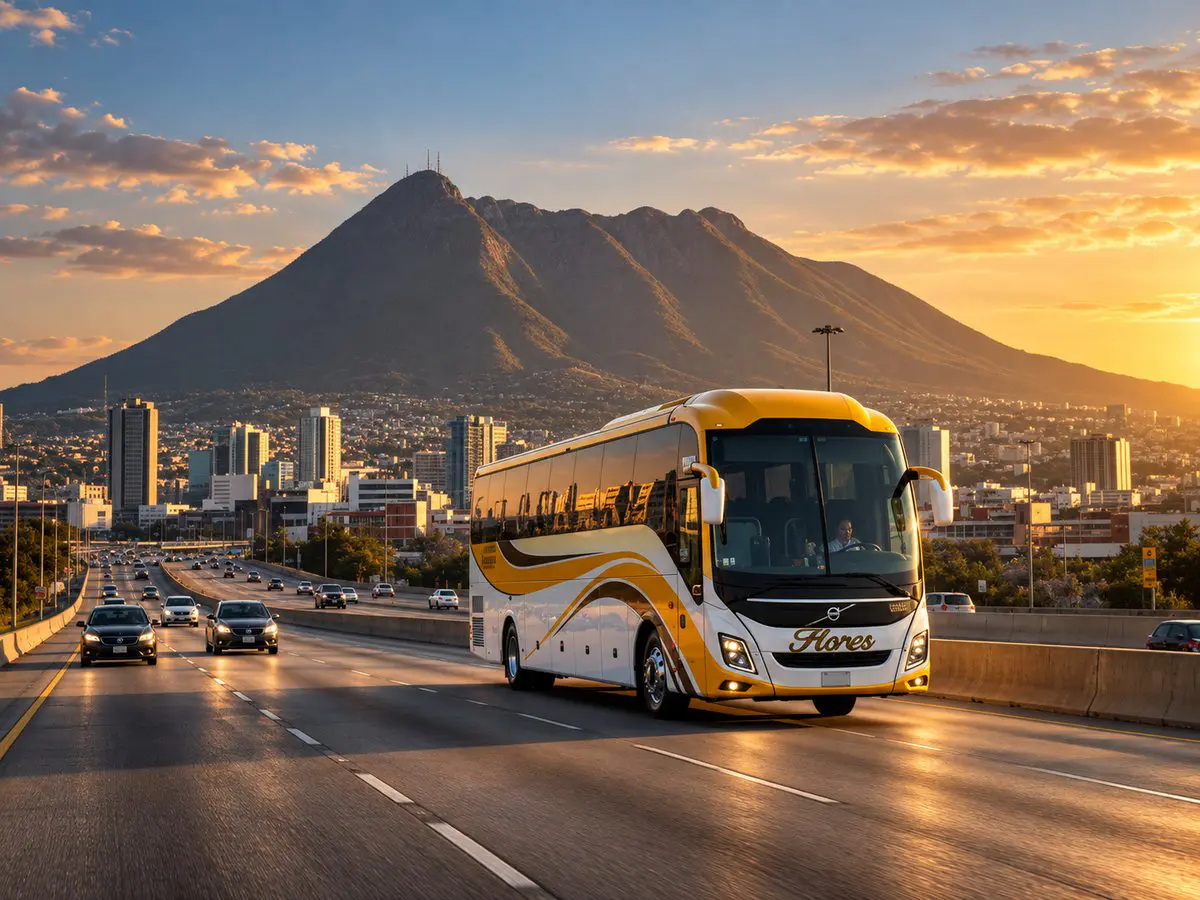 Unidad Volvo 9800 Autobuses Flores en marcha